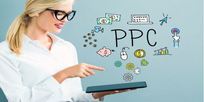 PPC text with business woman