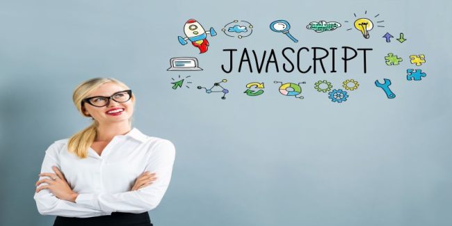 Java Script text with business woman