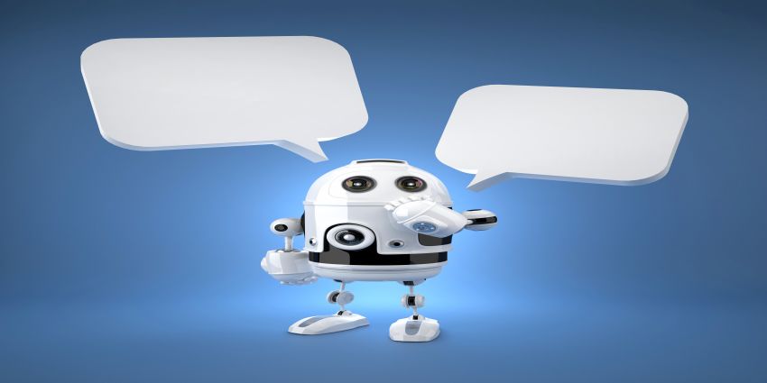 Cute Android Robot with speech bubbles