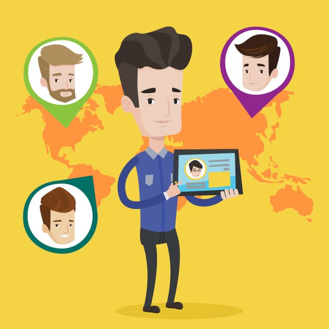 Man holding tablet with social network.